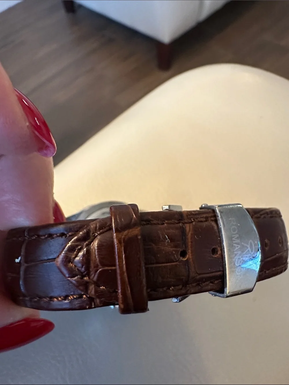 Romanson Silver Dial Watch with Brown Leather Strap